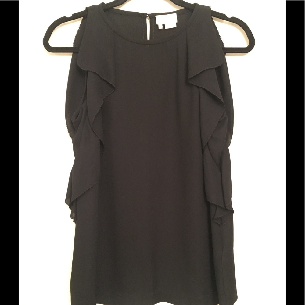 Kate Spade Sleeveless Sheer Ruffle Black Top